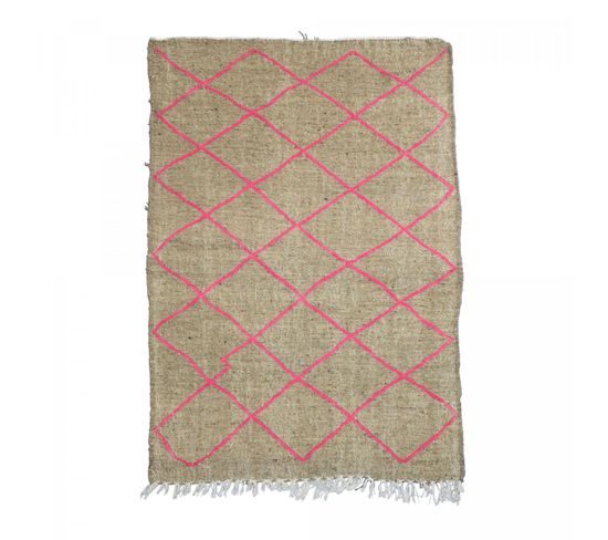 Authentique Tapis Berbère 110x155 Fait Main En Tissu Recyclé Gris Et Rose Erfoud