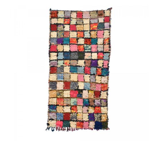 Authentique Tapis Berbère 110x210 Fait Main En Tissu Recyclé Multicolore Boucharouette 52