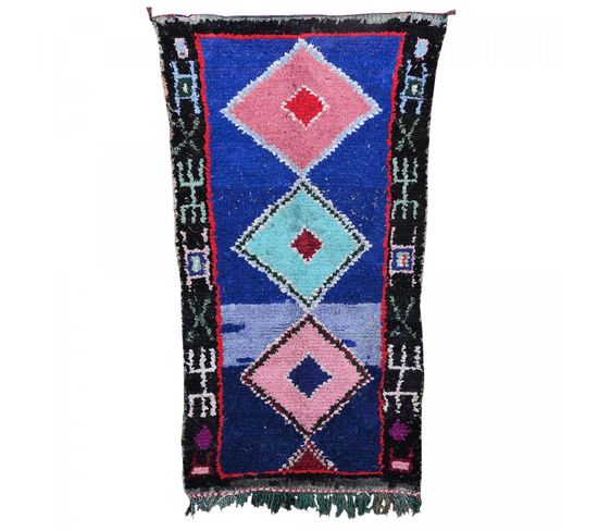 Tapis Berbère 120x205 Boucharouette 54 Noir, Bleu, Rouge, Rose