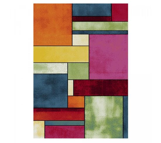 Tapis Entrée 60x110 Tissé Multicolore Rectangle Motif Géométrique Geome