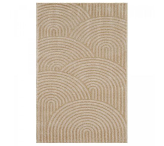 Tapis Salon 120x160 Tissé Beige Rectangle Motif Géométrique Cerotea