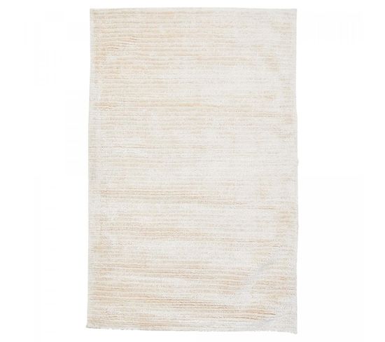 Tapis Shaggy 90x150 Rectangle Fait Main Blanc Et Crème En Viscose Motif Uni