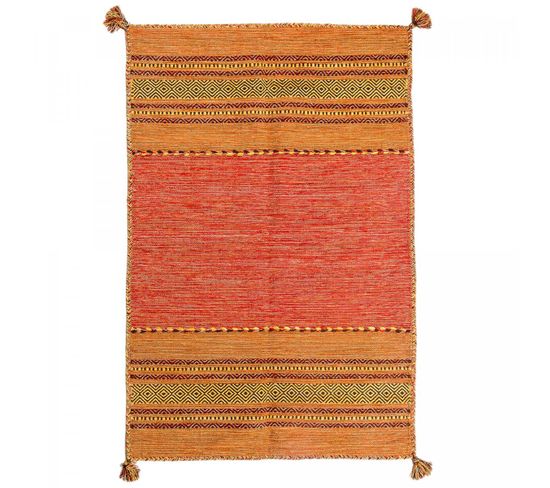 Tapis Kilim 200x290 Rectangle Fait Main En Coton Terra Et Rouge