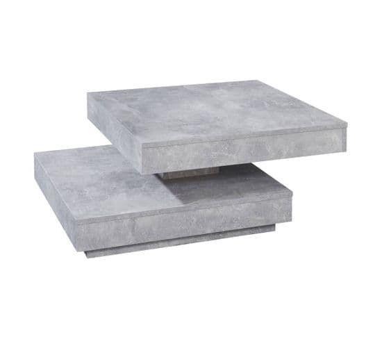 Table Basse  360 ° Rotative 70 X 70 X 34 Cm En Aspect  Béton Marbré Blanc