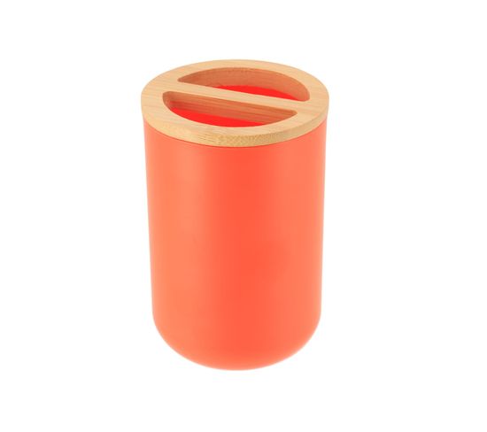 Porte Brosse à Dents Orange Avec Couvercle Bambou