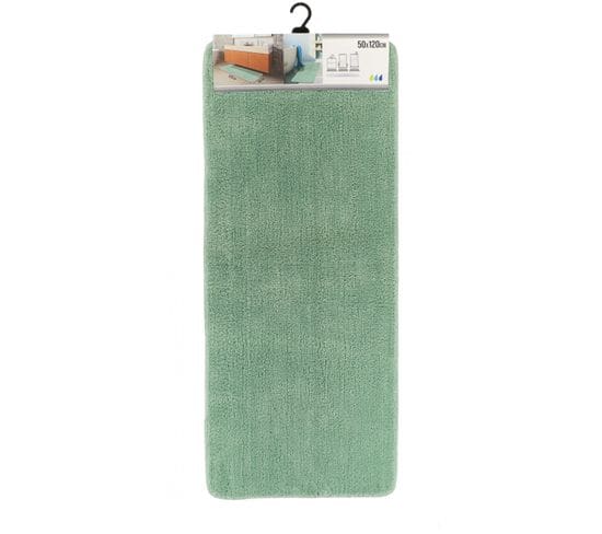 Grand Tapis De Salle De Bain Double Vasque En Microfibre Vert Amande 50 X 120 Cm