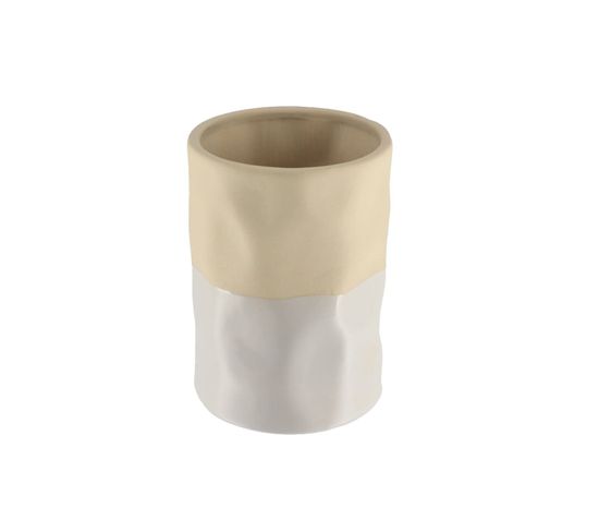 Gobelet Et Porte Brosse à Dents En Céramique Bicolore Beige Et Blanc