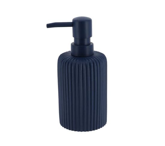 Distributeur à Savon Ou Lotion En Résine Striée Bleu Marine Mat 230 Ml