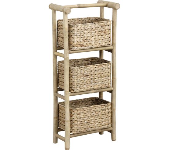 Etagère Canne De Bambou 3 Paniers Jacinthe - Naturel Clair