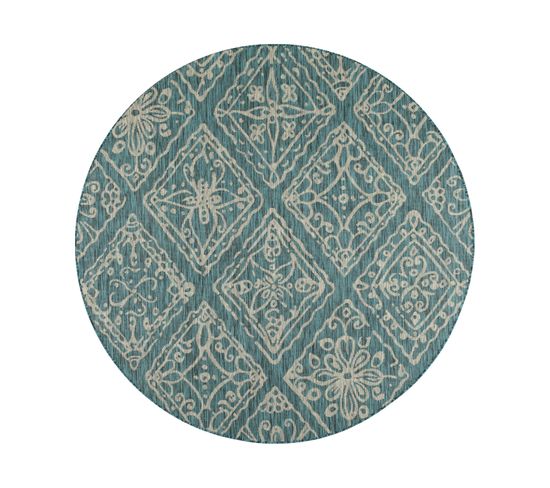 Tapis Extérieur Rond - 200cm - Turquoise - 100% Polypropylène Résistant Aux Uv - 800gr/m2 - 192 000