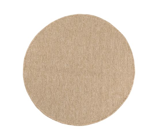 Tapis Extérieur Rond - 160cm - Naturel - 100% Polypropylène Résistant Aux Uv - 1400 Gr/m2 - Lys