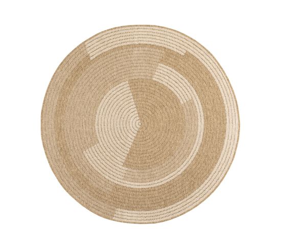 Tapis Extérieur Rond - 160cm - Naturel - 100% Polypropylène Résistant Aux Uv - 1400 Gr/m2 - Oxana