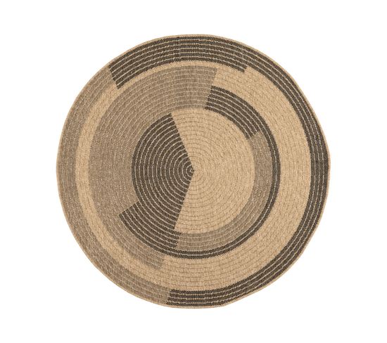 Tapis Extérieur Rond - 160cm - Naturel - 100% Polypropylène Résistant Aux Uv - 1400 Gr/m2 - Cora