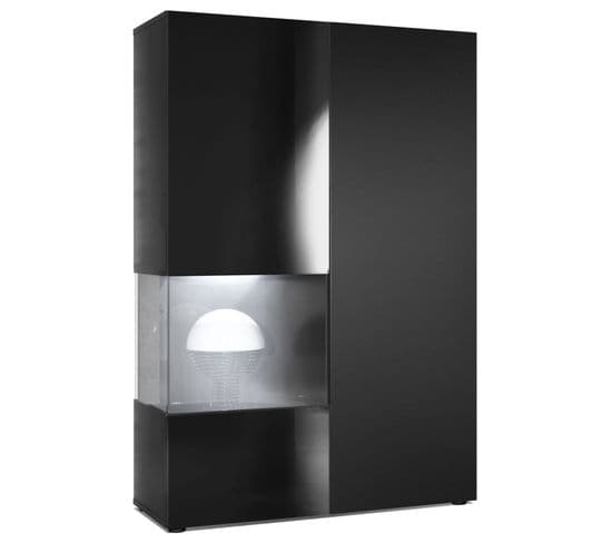 Vitrine Noir Mat, Noir Laqué  (lxhxp) : 91,5 X 136,5 X 37 Cm + LED