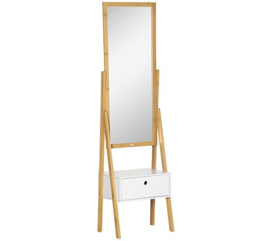 Miroir Sur Pied Avec Rangement 1 Tiroir Corrie Bois Et Blanc