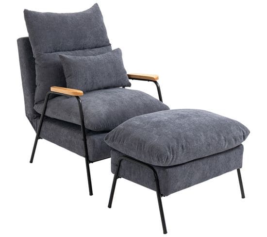 Fauteuil Lounge Hyléos En Velours Gris Modulable