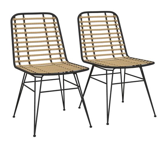 Lot De De 2 Chaises Design Maxine Noir Et Rotin