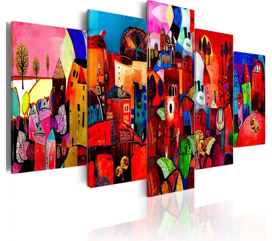 Tableau Ville 100 X 50 Cm Rouge