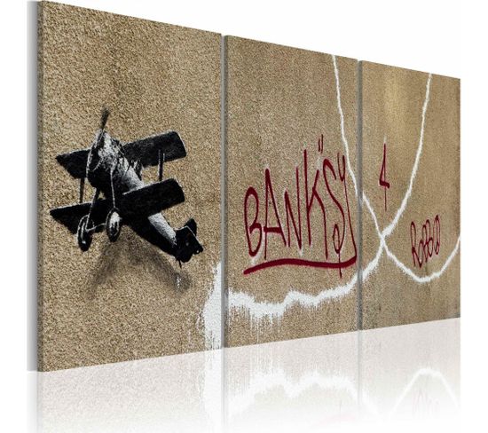 Tableau Avion Bansky 60 X 30 Cm Beige