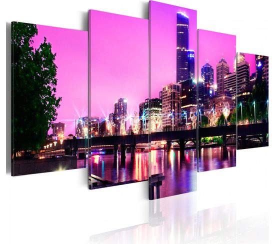 Tableau Horizon De La Ville Urbaine De Nuit - Melbourne 200 X 100 Cm Rose