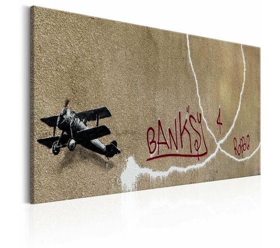 Tableau Avion D'amour Par Banksy 90 X 60 Cm Beige