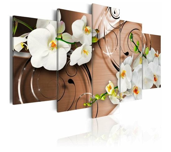 Tableau Orchidées D'ivoire 100 X 50 Cm Marron