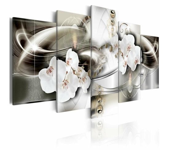 Tableau Orchidées Parmi Les Vagues D'or 200 X 100 Cm Blanc