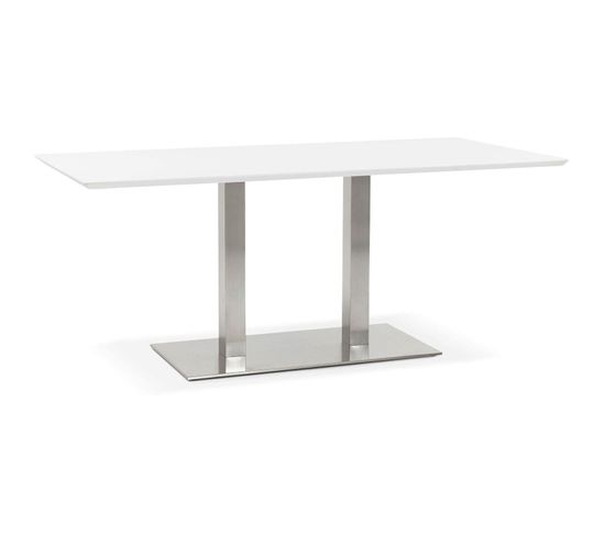 Table A Diner Plateau Blanc Pietement Acier Brossé L180cm