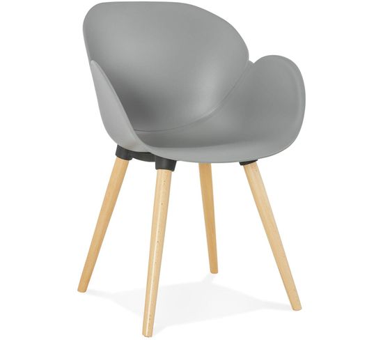 Fauteuil Design Scandinave Couleur Gris Pieds Bois Clair