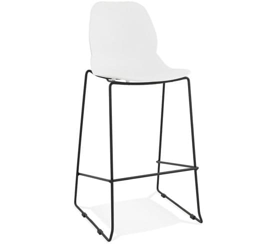 Tabouret De Bar Struture Noir Assise Blanc H75cm