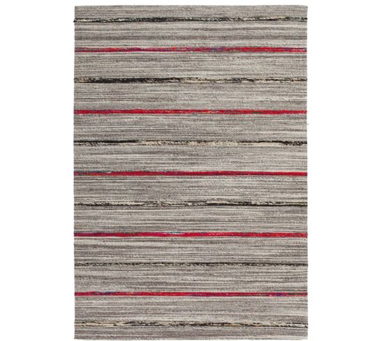 Tapis Fait Main Duarte 110 Natural Rouge 120 X 170 Cm Gris