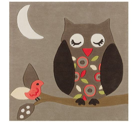 Tapis Tissé Joy 4190 Multicolore Owl 130 X 130 Cm Gris