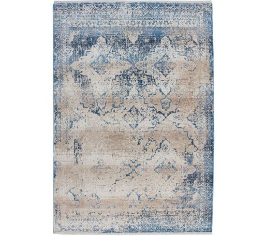 Tapis Tissé à La Main Antigua 500 Crème Blau 80 X 150 Cm Beige