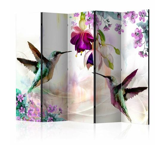 Paravent Colibris Et Fleurs Ii 5 Volets 225 X 172 Cm Multicolore