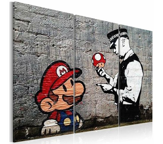 Tableau « Super Mario Champignon Flic » Par Banksy 120 X 80 Cm Gris