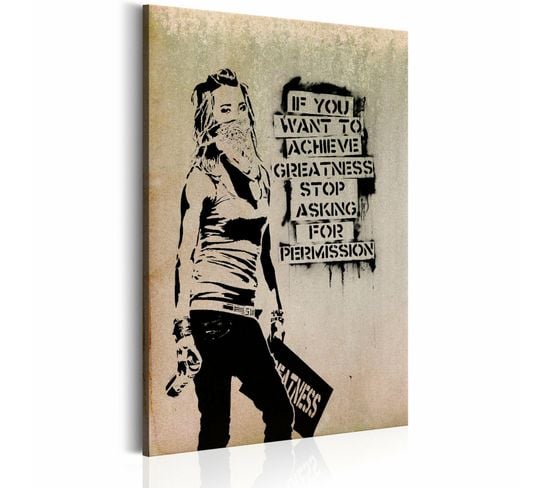 Tableau Slogan Graffiti Par Banksy 40 X 60 Cm Beige