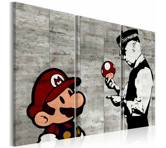 Tableau Mario Bros Banksy I 90 X 60 Cm Gris