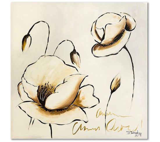 Tableau Fleurs 30 X 30 Cm Beige