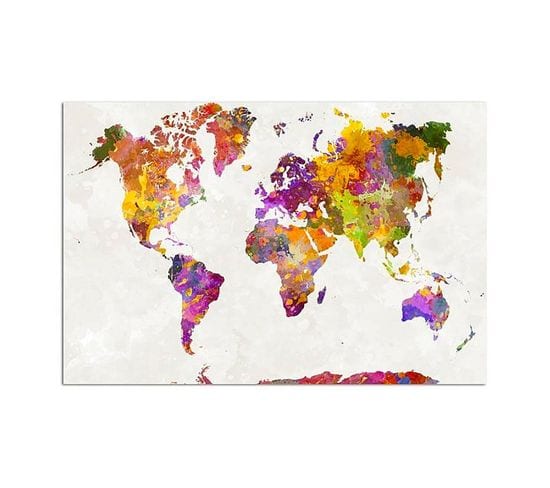 Tableau Carte Du Monde Avec Des Taches De Couleur 70 X 50 Cm Blanc