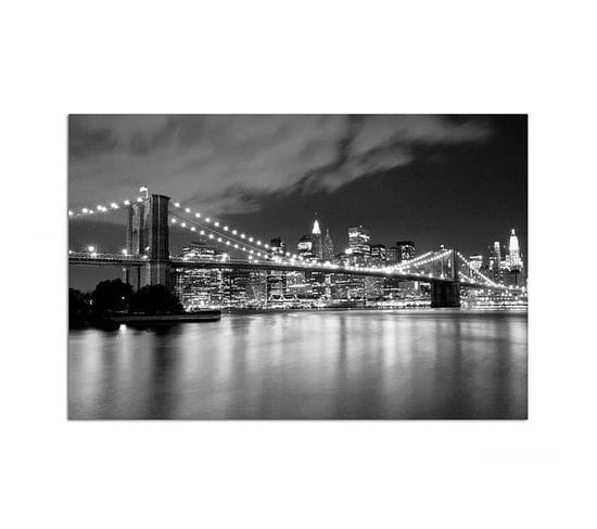 Tableau Pont De Brooklyn La Nuit 50 X 40 Cm Noir
