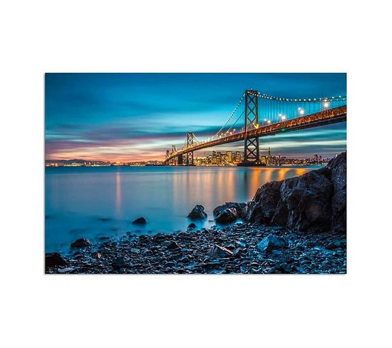 Tableau Pont De La Baie W San Francisco 70 X 50 Cm Bleu