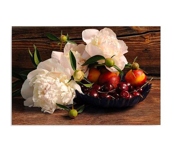 Tableau Fruits Et Fleurs 120 X 80 Cm Blanc