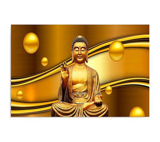 Tableau Bouddha D'or 50 X 40 Cm Jaune