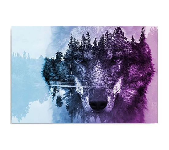 Tableau Loup Sur Fond De Forêt Pourpre 80 X 60 Cm Violet