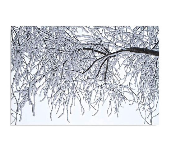 Tableau Branches Couvertes De Neige 40 X 30 Cm Blanc
