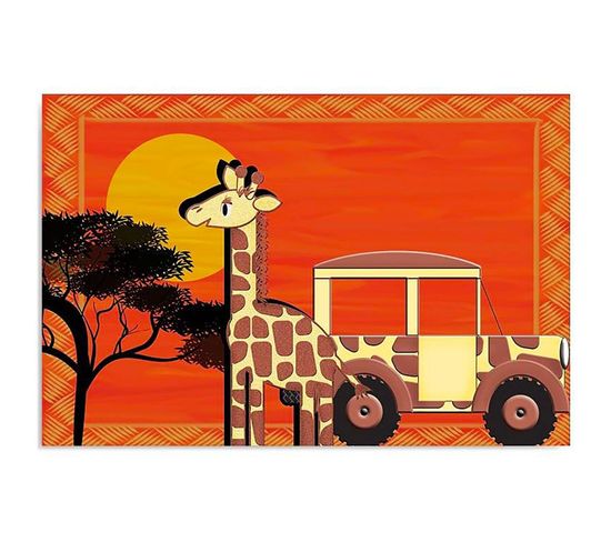 Tableau Girafe Et La Voiture 80 X 60 Cm Orange