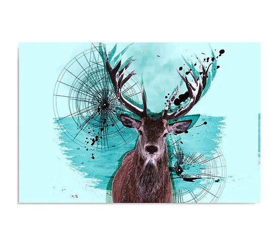 Tableau Cerf 6 50 X 40 Cm Bleu