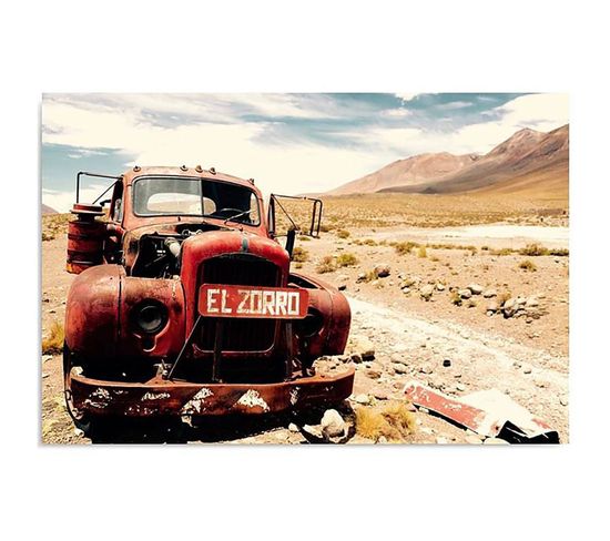 Tableau Voiture Dans Le Desert 100 X 70 Cm Rouge