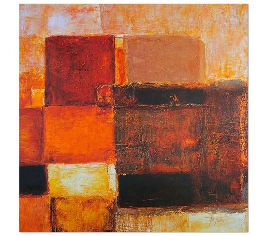 Tableau Bois Formes Sombres - Cv 90 X 90 Cm Orange