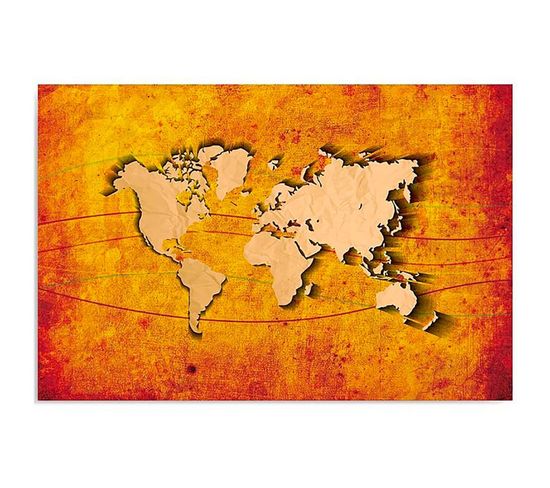 Tableau Bois Carte Du Monde D'orange 40 X 30 Cm Jaune